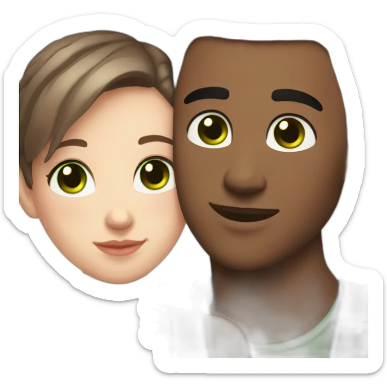 white skin Boyfriend with a light brown buzzcut and green eyes hugging a girlfriend with dark brown hair and with black eyes sticker