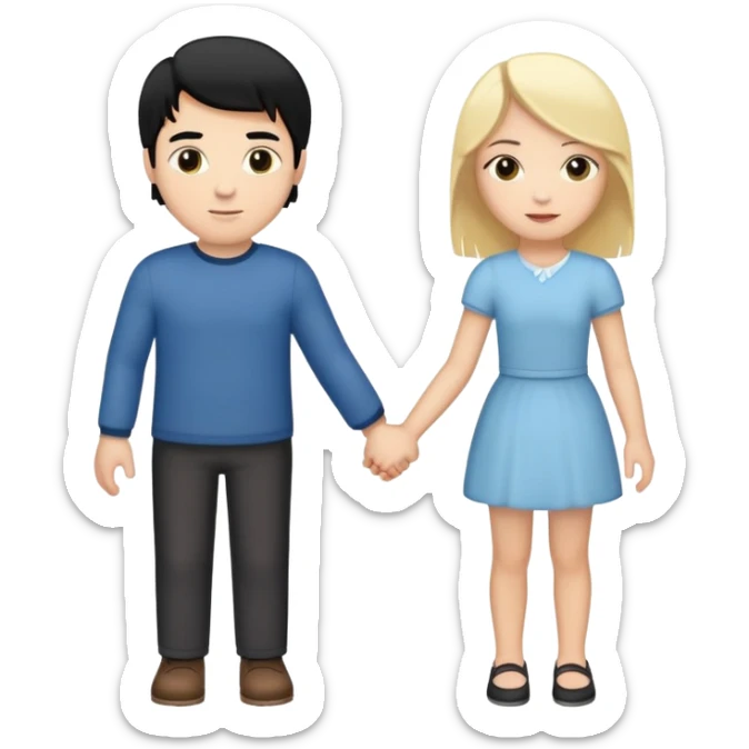 White man with black hair and white girl with blonde hair holding hands sticker
