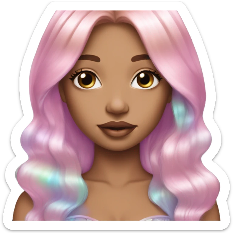 mermaid, magical, blonde hair, pink lips, iridescent, mystical, shiny, holographic, straight hair with highlights sticker