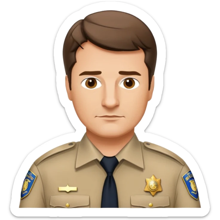 Nathan Fillion as John Nolan from The Rookie, police officer with short hair and uniform sticker