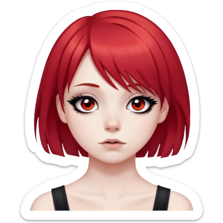 girl with red hair and side bang and emo eyeliner and pale sticker