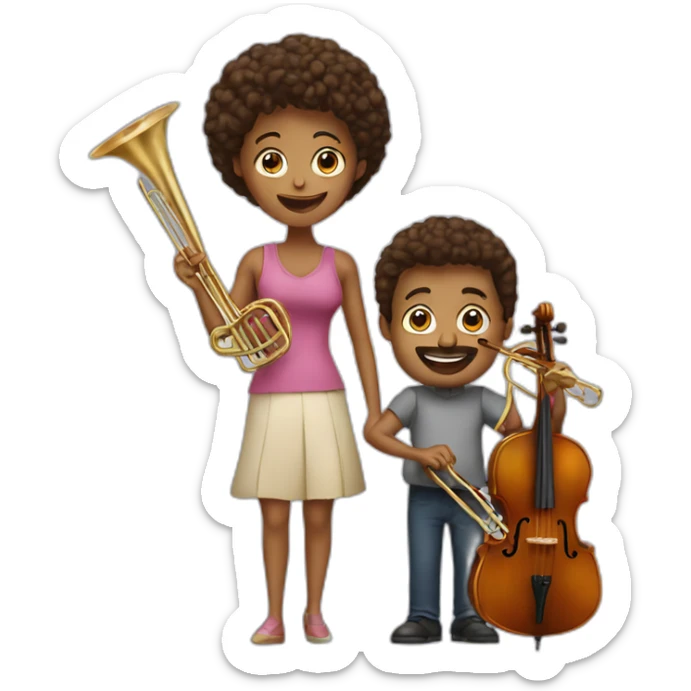 Family of a man with trombone and a woman with cello and they have a baby girl 1yo sticker