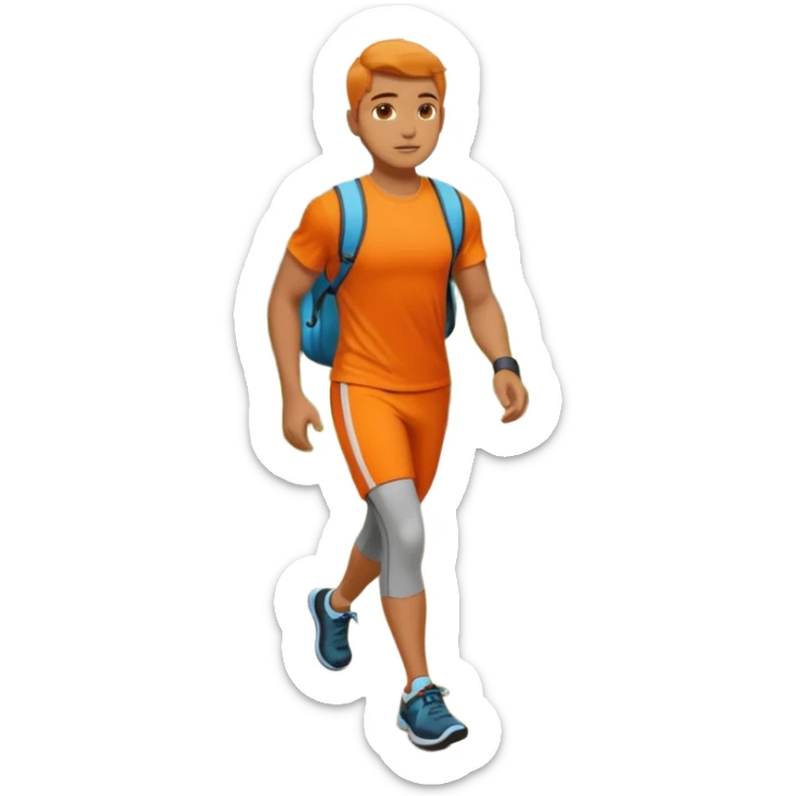 mach mir eine atheltischen typen mit orangener fitness kleidung der gerade einen sapziergang macht sticker