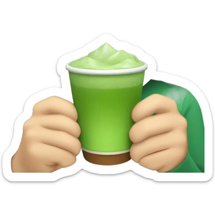 Beautiful girl with brawn hair holding cup of iced matcha  sticker