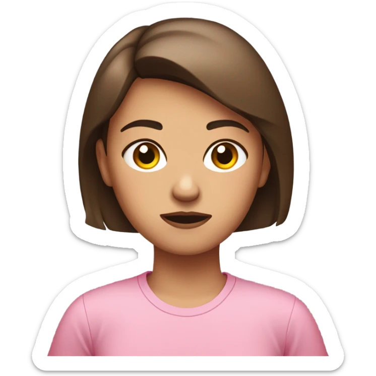 Girl with short brown straight hair annoyed side eye face pink shirt  sticker