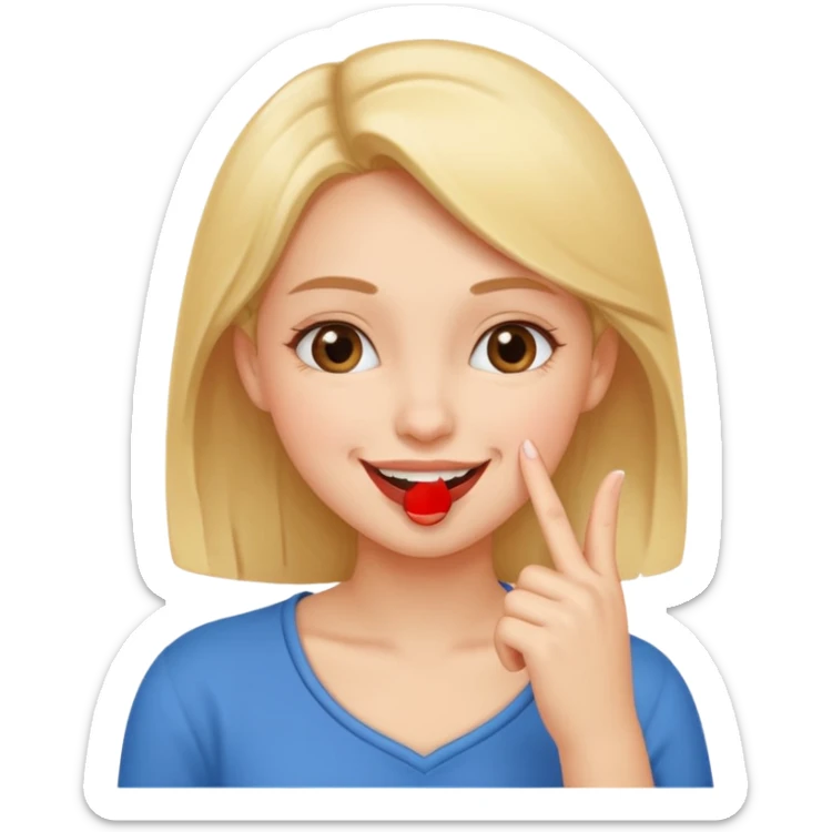 Fille amoureuse qui avec le bout de l'ongle de son index touche sa bouche sticker