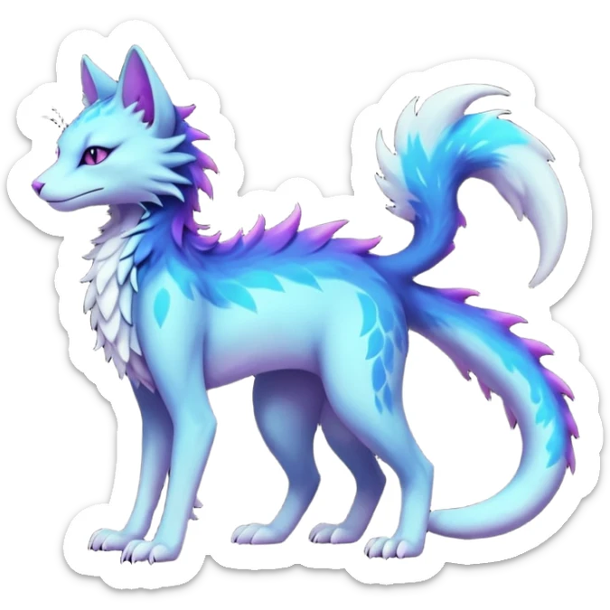 Kawaii dark gloomy bio-luminescent abyssal colorful edgy fantasy ethereal feline-vernid-sergal-fursona animal creature with a tufted tail full body sticker