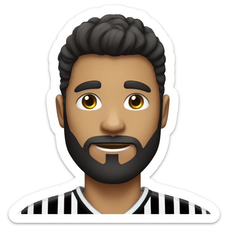 una persona blanca con barba negra ojos negros y pelo negro para arriba y una camisa de rayas celestes y blancas con una pelota de futbol sticker