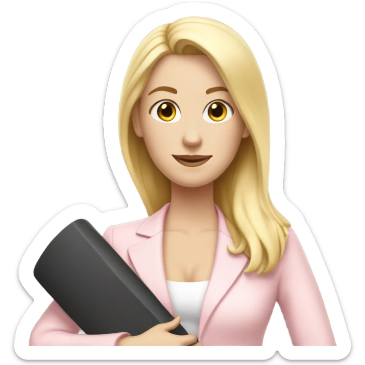 A blonde white girl in a light pink suit with a fitness mat sticker