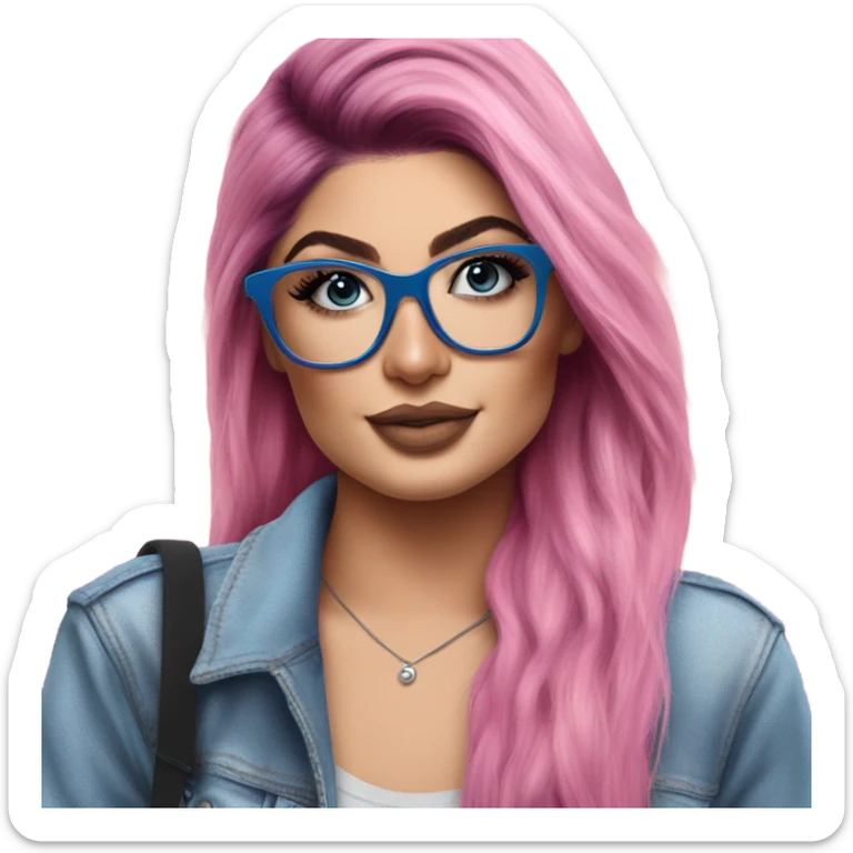 Photo Realistic kylie jenner stylish pink hair BLUE eyes and glasses happy  sticker