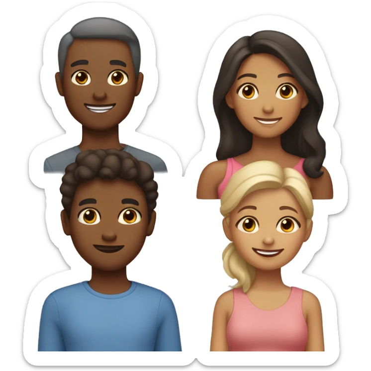 family of four where each family member have their own unique skin tone and gender attributes sticker
