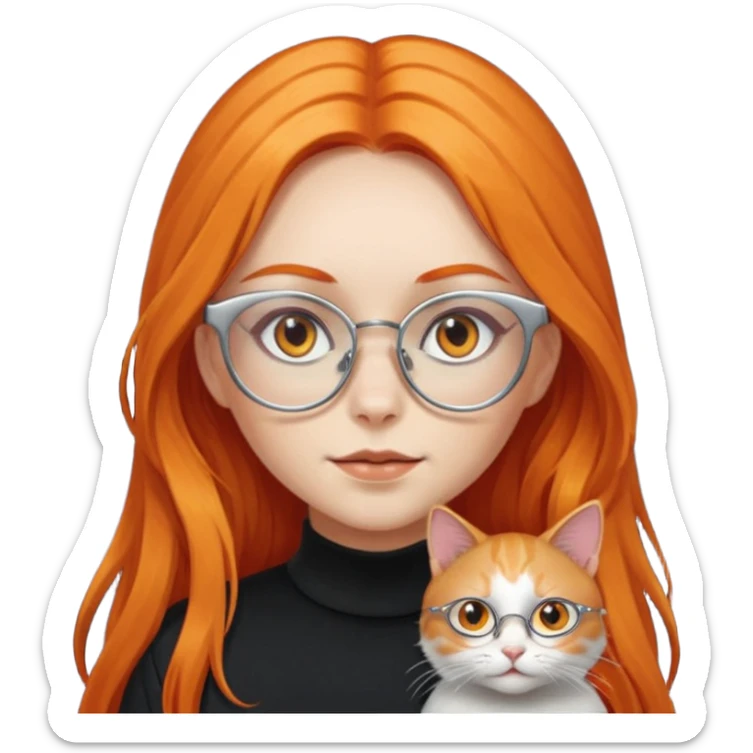 girl with very long orange hair, and silver cat-eyed glasses. Black clothes sticker