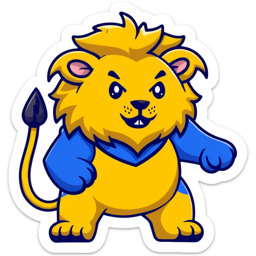 The Beast from Beauty and the Beast, fierce lion-like creature with horns and royal blue outfit sticker