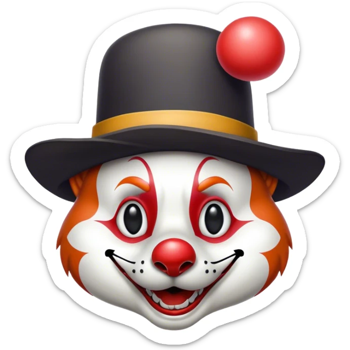 Renard fou zèbré noir et blanc avec un chapeau de clown sur la tête sticker