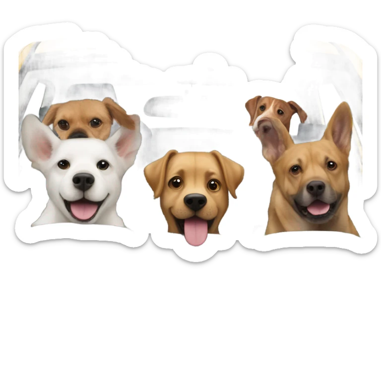 6 dogs in a Prius sticking their heads out of the window with a bald man in his 50’s who likes adventure driving the car sticker