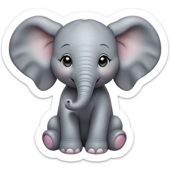 Cinematic Cute Baby Elephant Portrait Emoji, Head tilted playfully and inquisitively, featuring a velvety gray hide with oversized floppy ears and round, sparkling eyes filled with wonder, Simplified yet irresistibly adorable features, highly detailed, glowing with a warm, friendly glow, high shine, affectionate and spirited, stylized with a touch of playful charm, bright and endearing, soft glowing outline, capturing the essence of a mischievous yet loving baby elephant, so playful it feels like it could trundle out of the screen into your arms! sticker