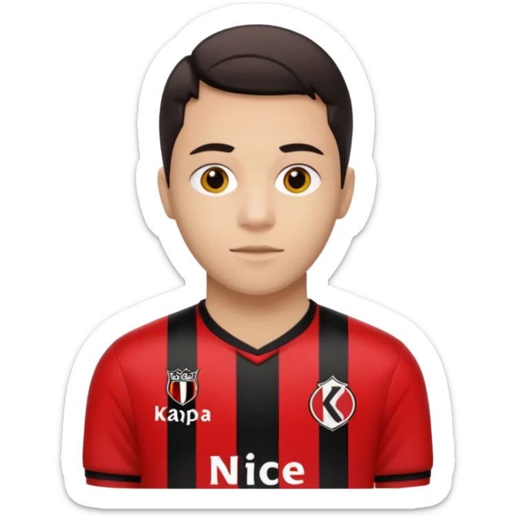 Supporter de L’ogc Nice. Maillot de foot rouge et noir (bandes) logo Kappa. Et logo de L’ogc Nice original. sticker