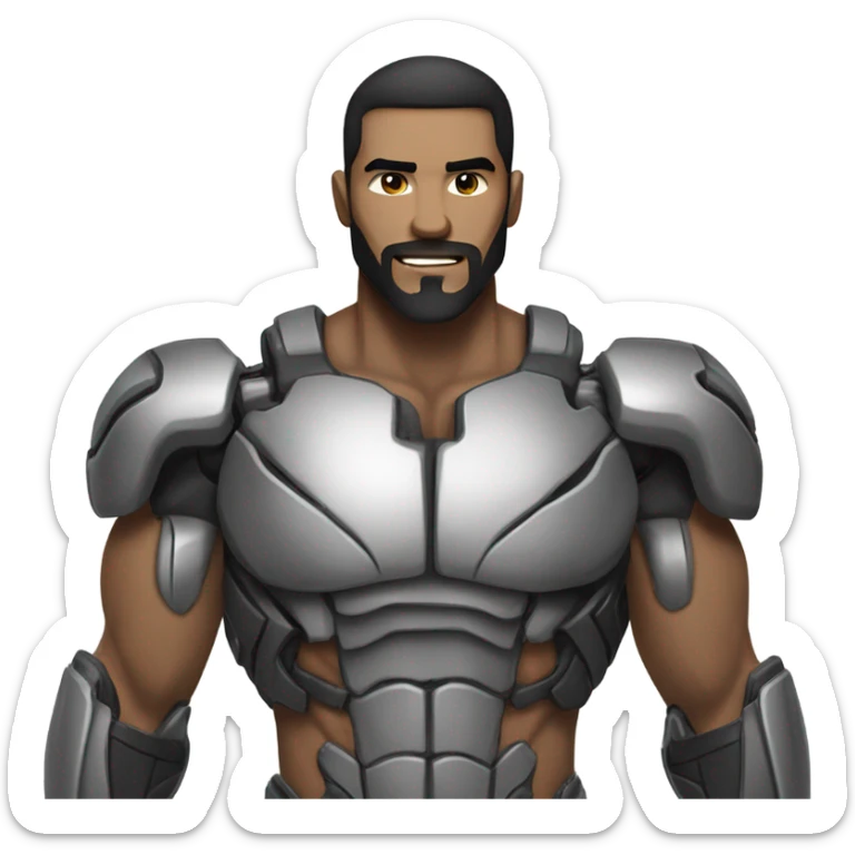 muscular cyborg face half human with short straight, dark hair and a neatly trimmed beard sticker
