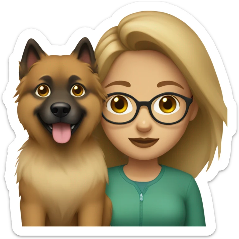 Brown light hair Girl with glasses Green eyes and eurasier dog  sticker