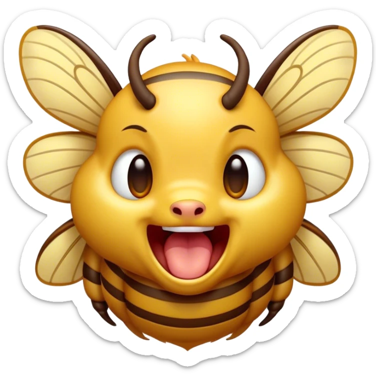 Cinematic Cute Yawning Hornet Portrait Emoji, Head tilted slightly with a dramatic, wide-open yawn, showcasing a small, striped body with softly drooping wings and sleepy, half-closed eyes, Simplified yet irresistibly adorable features, highly detailed, glowing with a soft, cozy glow, high shine, relaxed yet expressive, stylized with a dash of whimsical insect charm, soft glowing outline, capturing the essence of a drowsy yet affectionate hornet that appears ready to stretch out for a nap! sticker