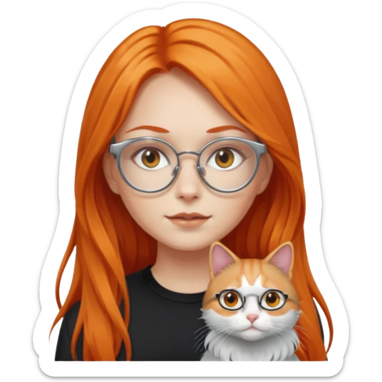 girl with very long orange hair, and silver cat-eyed glasses. Black clothes sticker