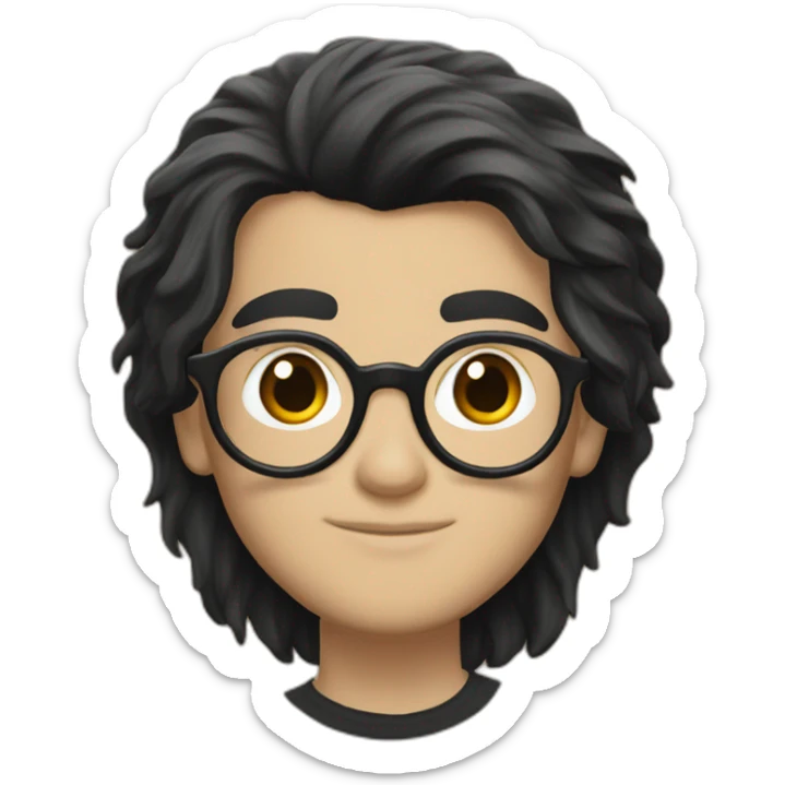 Harry Potter with black hairs wears a T-shirt with the word Sude on it sticker