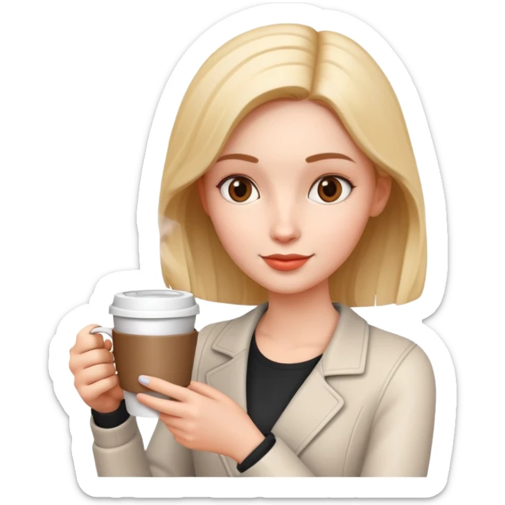 generate realistic detailed girl with cup of coffee in hand in 3d style sticker