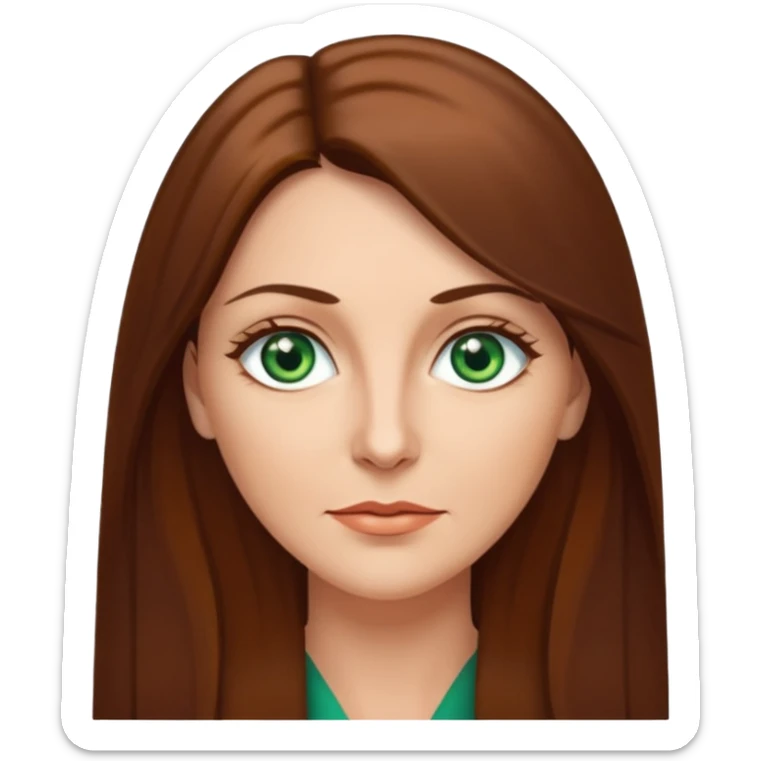 Pretty middle age woman with green eyes and long straight brown hair  sticker