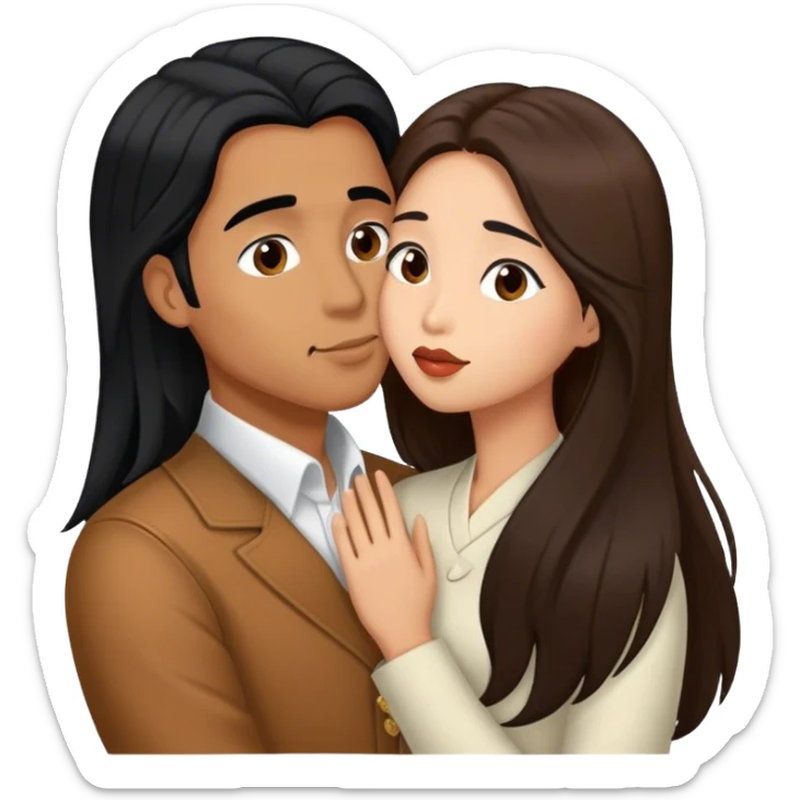 Caramel brown Guy with long black hair kissing brown hair Filipina sticker