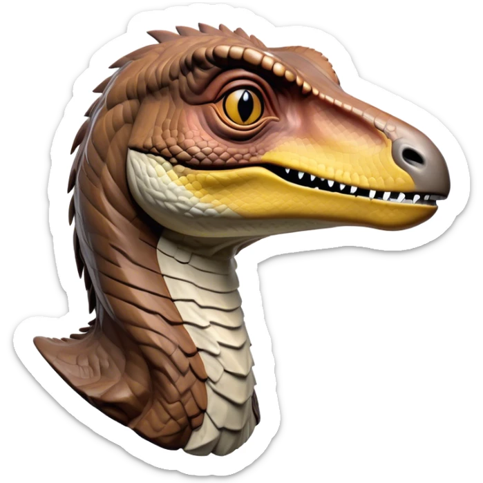 Beautiful and Majestic jurassic park Velociraptor Portrait Emoji, Head and body rendered in serene repose with a subtle, confident smile, showcasing a lithe, agile form with a refined, noble snout and eyes softly closed in tranquil contemplation, Simplified yet exquisitely endearing features, highly detailed, glowing with a soft, drowsy prehistoric light, high shine, relaxed and utterly majestic, stylized with an air of timeless dinosaur elegance, soft glowing outline, capturing the essence of a beautiful and majestic jurassic park Velociraptor that embodies the legendary spirit of jurassic park Park dynamics! sticker