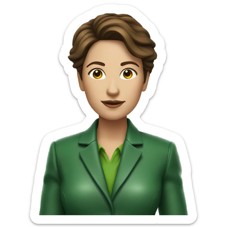 Woman with brown hair in green suit with green leather boots sticker