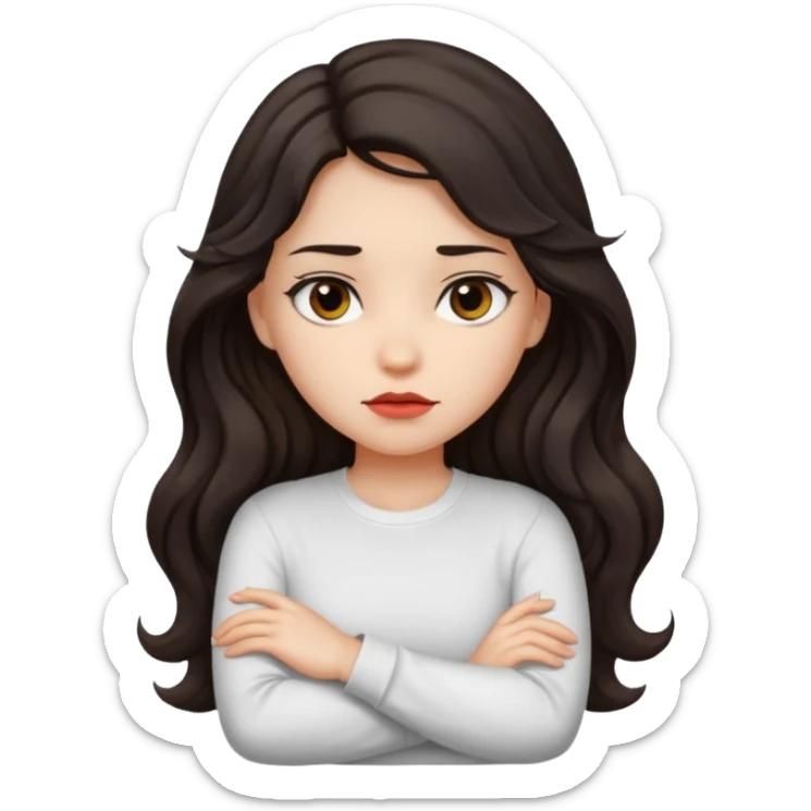 girl dark long wavy hair crossing her arms with slight pout sticker