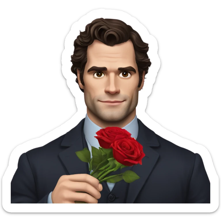 realistic photo of Henry Cavill holding roses and chocolates sticker