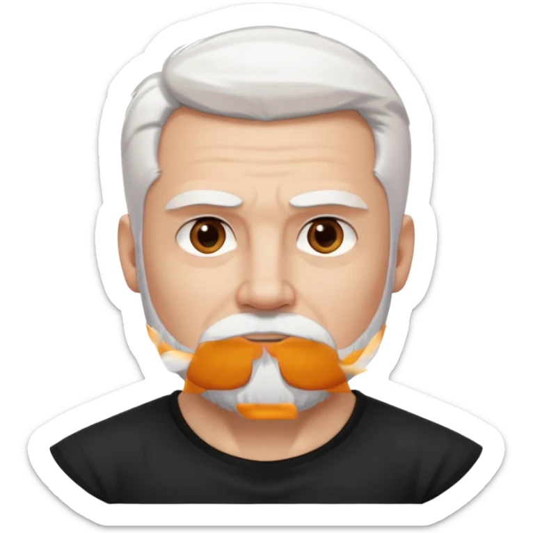White haired muscled adult man with a black t-shirt. He has white beard and a long goatee. Dark brown eyes. Strong neck. Attractive. sticker