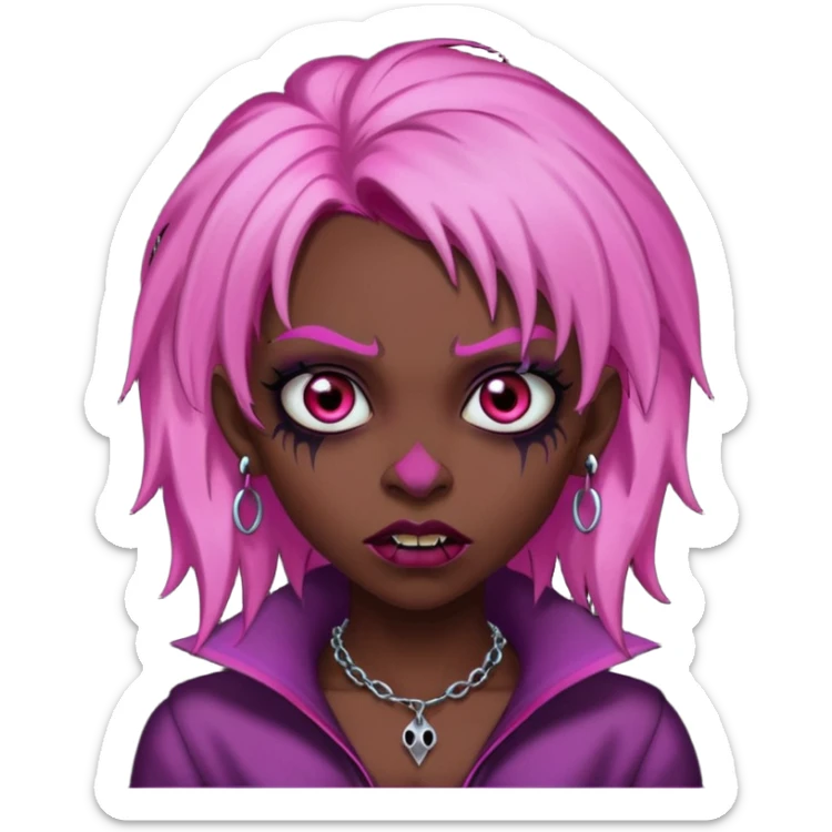 girl,darksinvampire, pink hair, very longhair , shaggy, dark, spooky,double eyebrow dermal piercing, creepy expression sticker