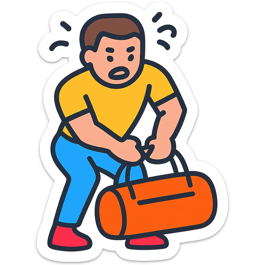 a sportsman is struggling to lift a gymbag sticker