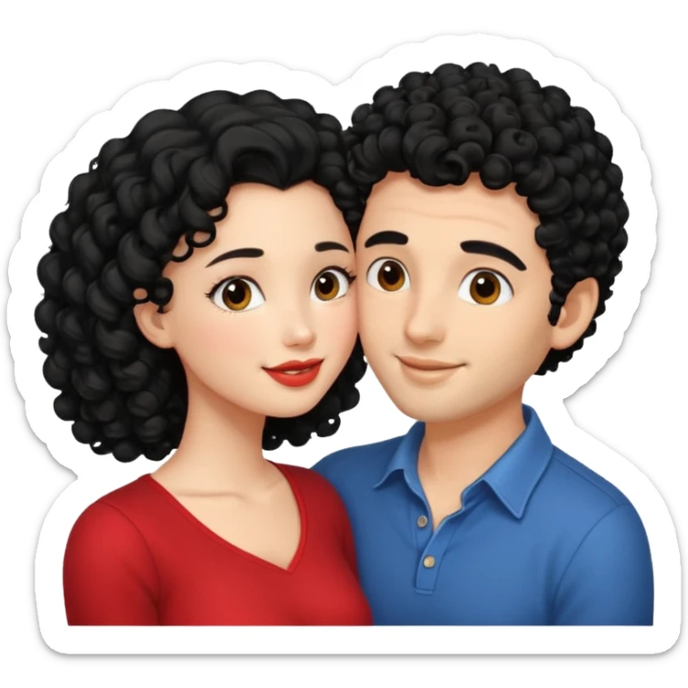 a handsome man with black curly hair tries to kiss a cute woman sticker