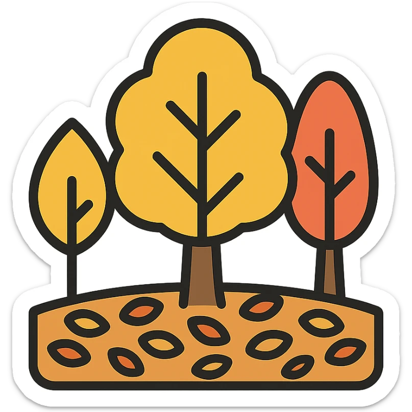 autumn forest with trees and a carpet of colorful leaves icon sticker