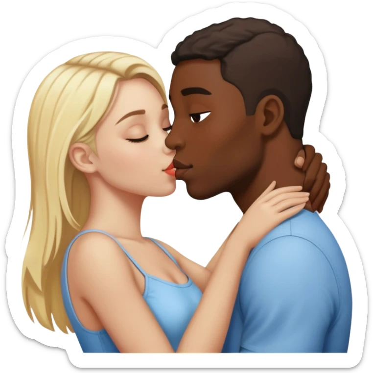 Make a black skin man kissing with blonde girl white skin  sticker