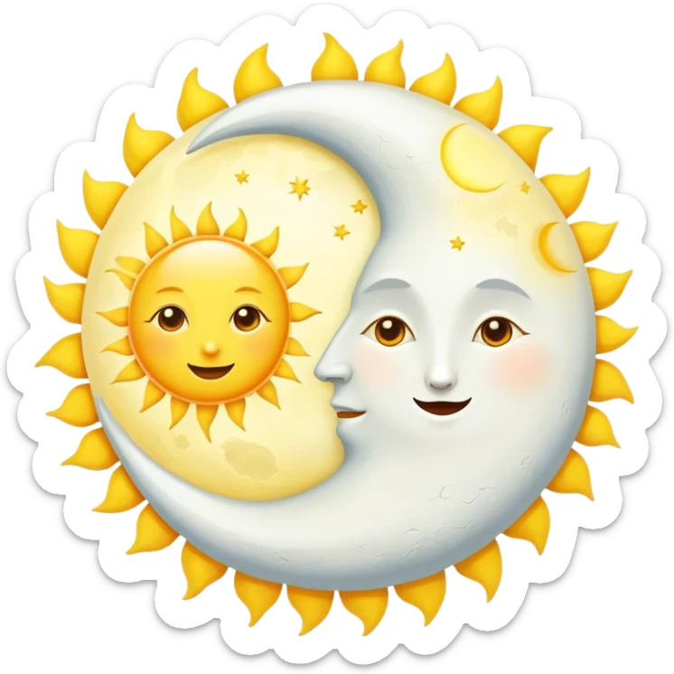 a really bright sun and a moon who shines because of it. the sun is bigger and the moon bright too sticker
