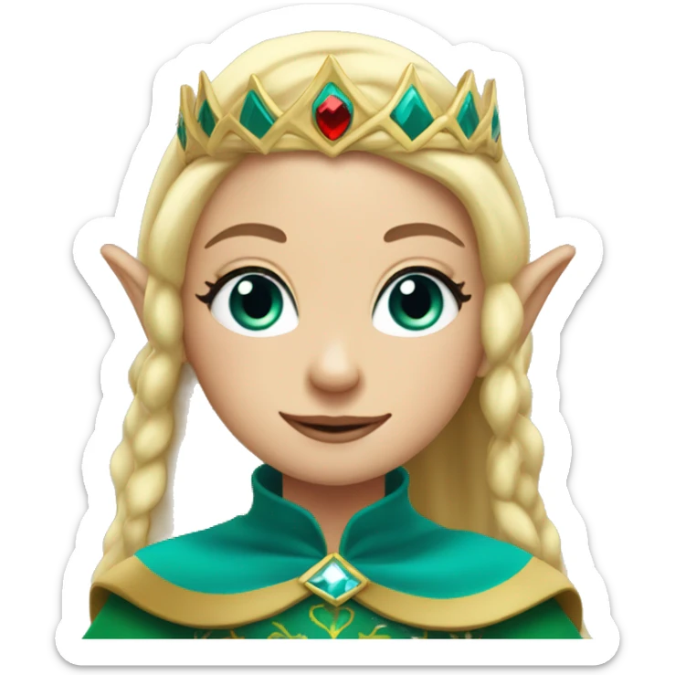 Elf princess with blonde hair, teal eyes, a crown and a black and red scarf  sticker