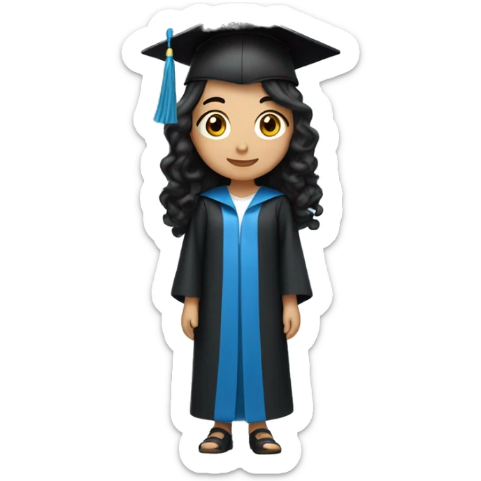 asian girl wearing blue graduation cap with long curly black hair sticker