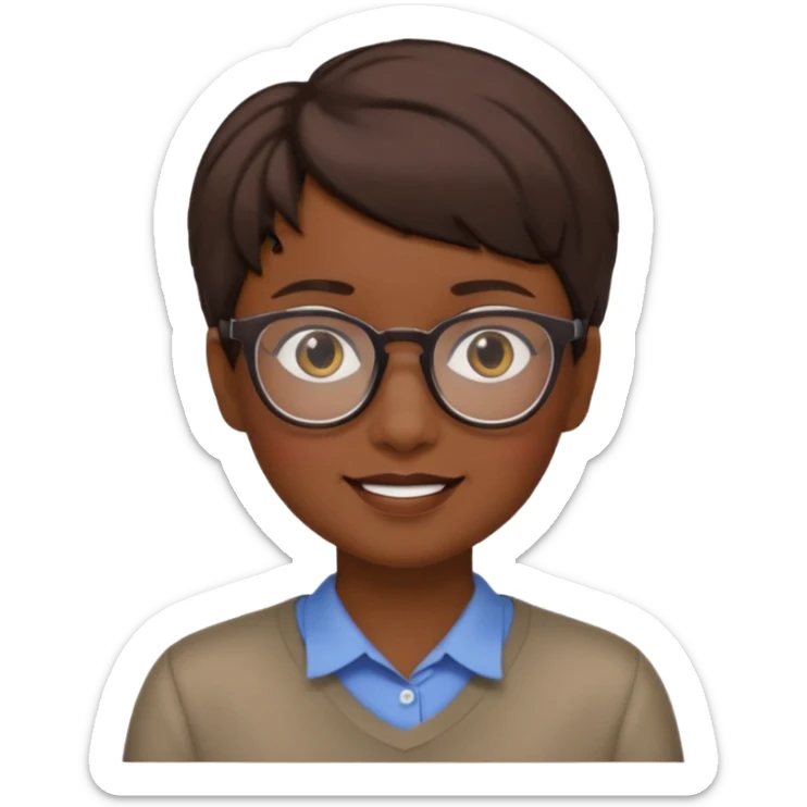 A person emoji with glasses and small smile with short brown hair🤓🙁🧑🏽 sticker