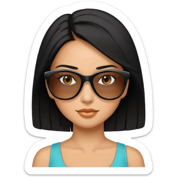 My Sexy wife with sunglasses, black hair, and awesomeness. She has some gray, she's super cute, and her sunglasses are on her head like she doesn't want to wear them. She has brown eyes and is just lovely.  sticker