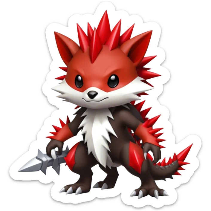 Cute cool black red white animal hybrid Fakemon full body, detailed, spiky, edgy sticker
