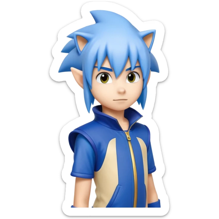 A 12 year old with sky blue hair in a sonic themed cosplay costume  sticker