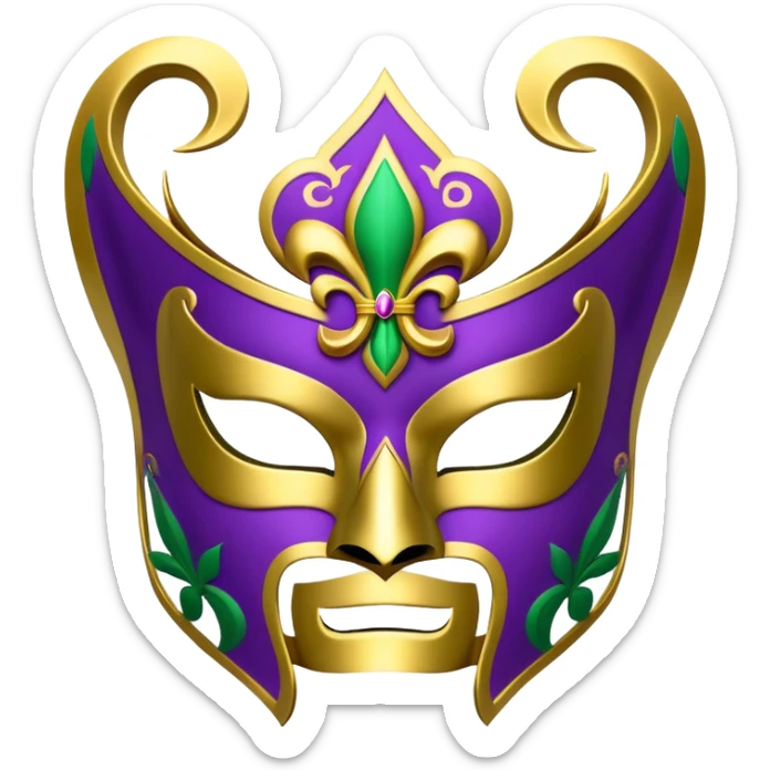 Louisiana themed luchador mask with fleur-de-lis and Mardi Gras colors (purple, green, gold) sticker