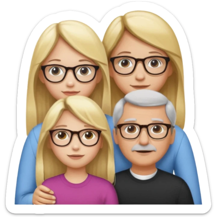 je voudrai un emoji d'une fille aux cheveux longs et blonds avec des lunettes avec son papa chatain et sa maman blonde sticker