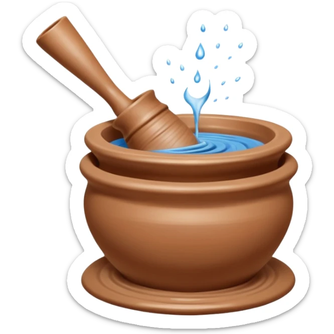 Realistic image of a potter's wheel in action, shaping wet clay into graceful shapes, water splashing gently sticker