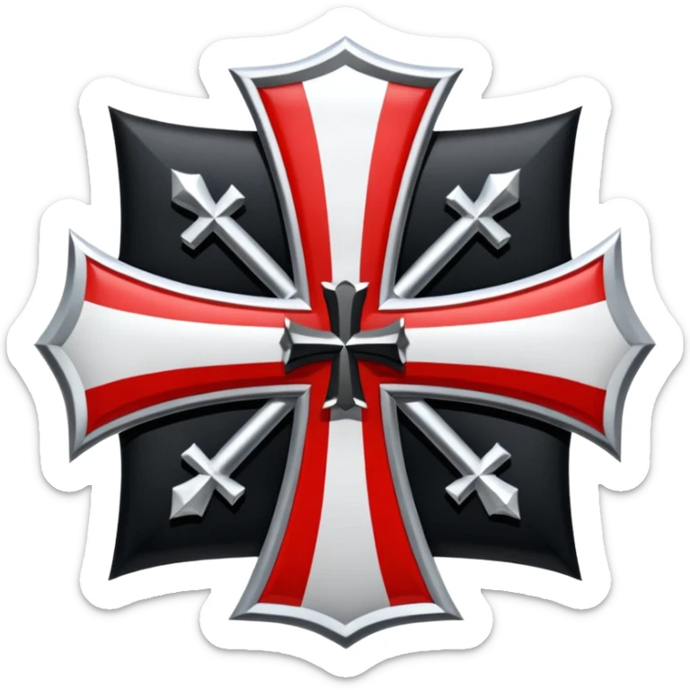 Erstelle ein dt. kaiserreichs Wehr-Schild mit dem dt. Eisernen Kreuz mit  Eichenlaubund  & Diamanten, den dt. kaiserlichen Farben in schwarz rot weiß, das Deutsche Eiserne Kreuz im oberen rechten Viertel des Wehrschildes. sticker